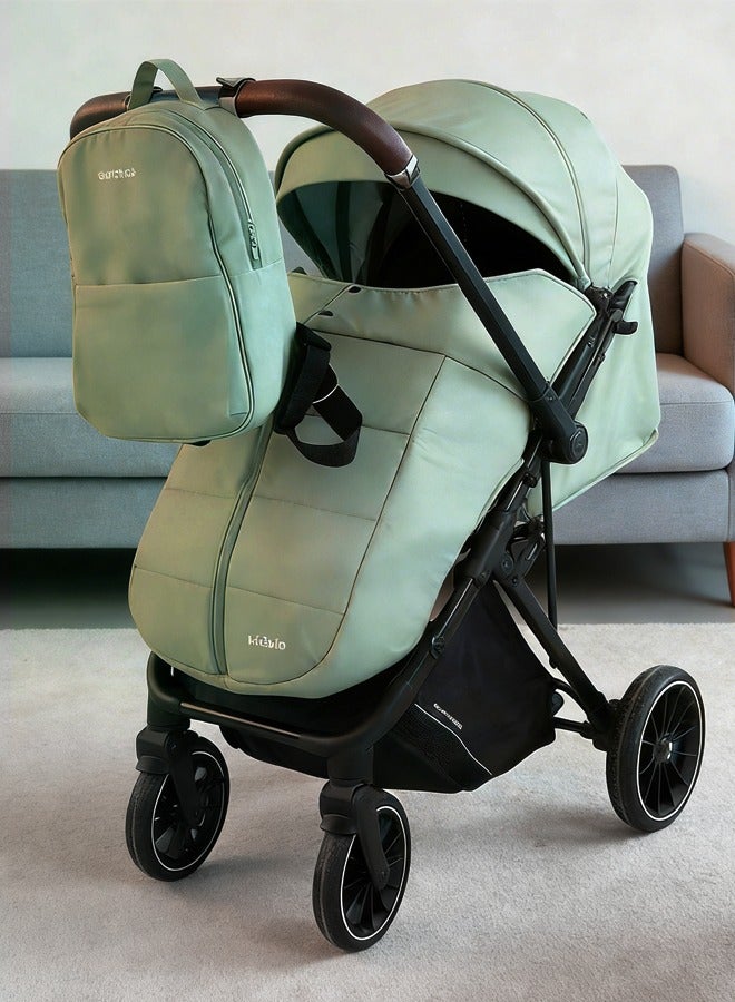 كيديليو عربة أطفال خفيفة الوزن، عربة سفر صغيرة الحجم للغاية وقابلة للطي وجاهزة للطائرات، مقعد مائل شبه مسطح، حامل أكواب، غطاء واق من المطر وحقيبة ظهر للسفر، باللون الأخضر - Image 1